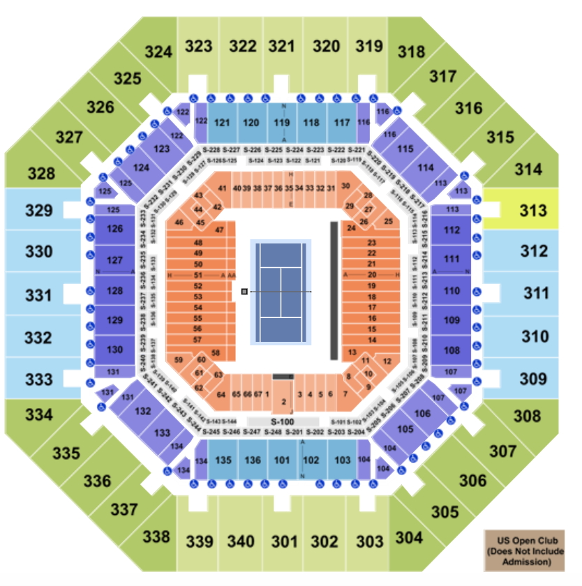 US Open Seating Chart for Arthur Ashe, Louis Armstrong Stadium and